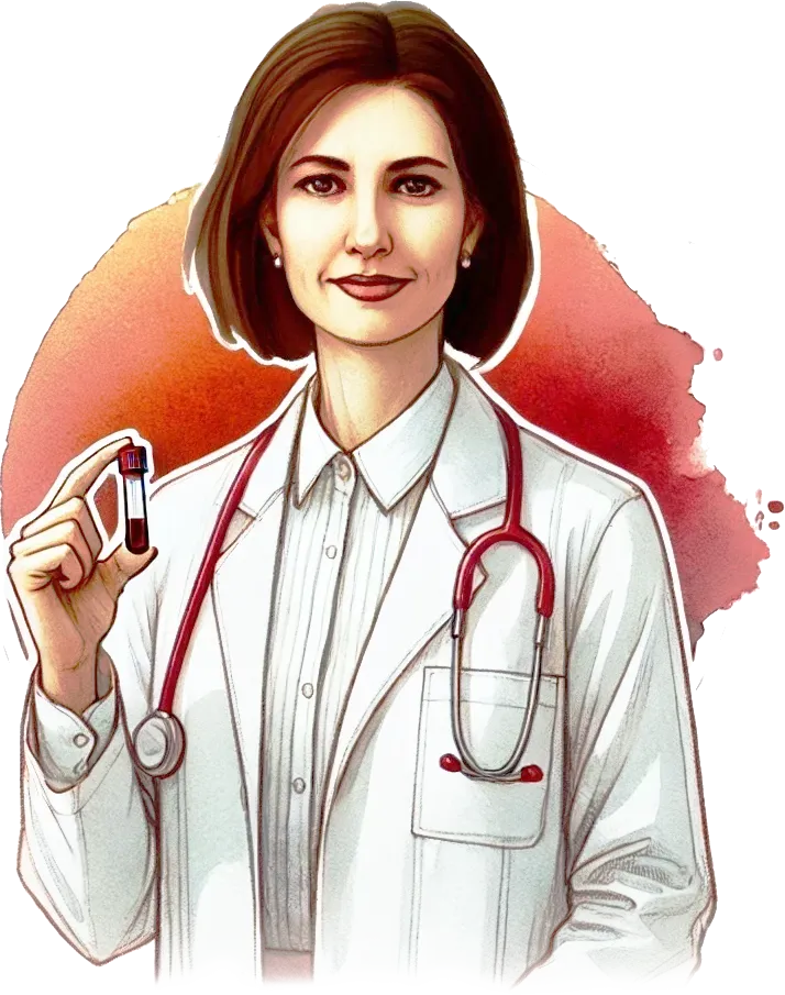 Ilustrácia ženy doktorky držiacu skúmavku v jednej ruke v štýle vodových farieb